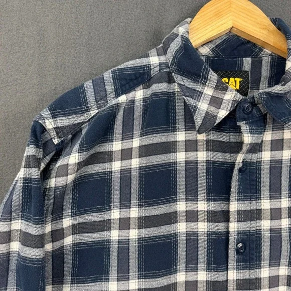 CAT Flannel Shirt Men's Size XL Blue Plaid Button Up Long Sleeve Workwear Casual - Picture 10 of 12